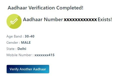 Verified details of Aadhaar Card on the screen.